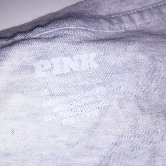 Victoria Secret PINK T Shirt VS Tee Gray Marl Green Logo Crew Neck Short Sleeve - Picture 10 of 11